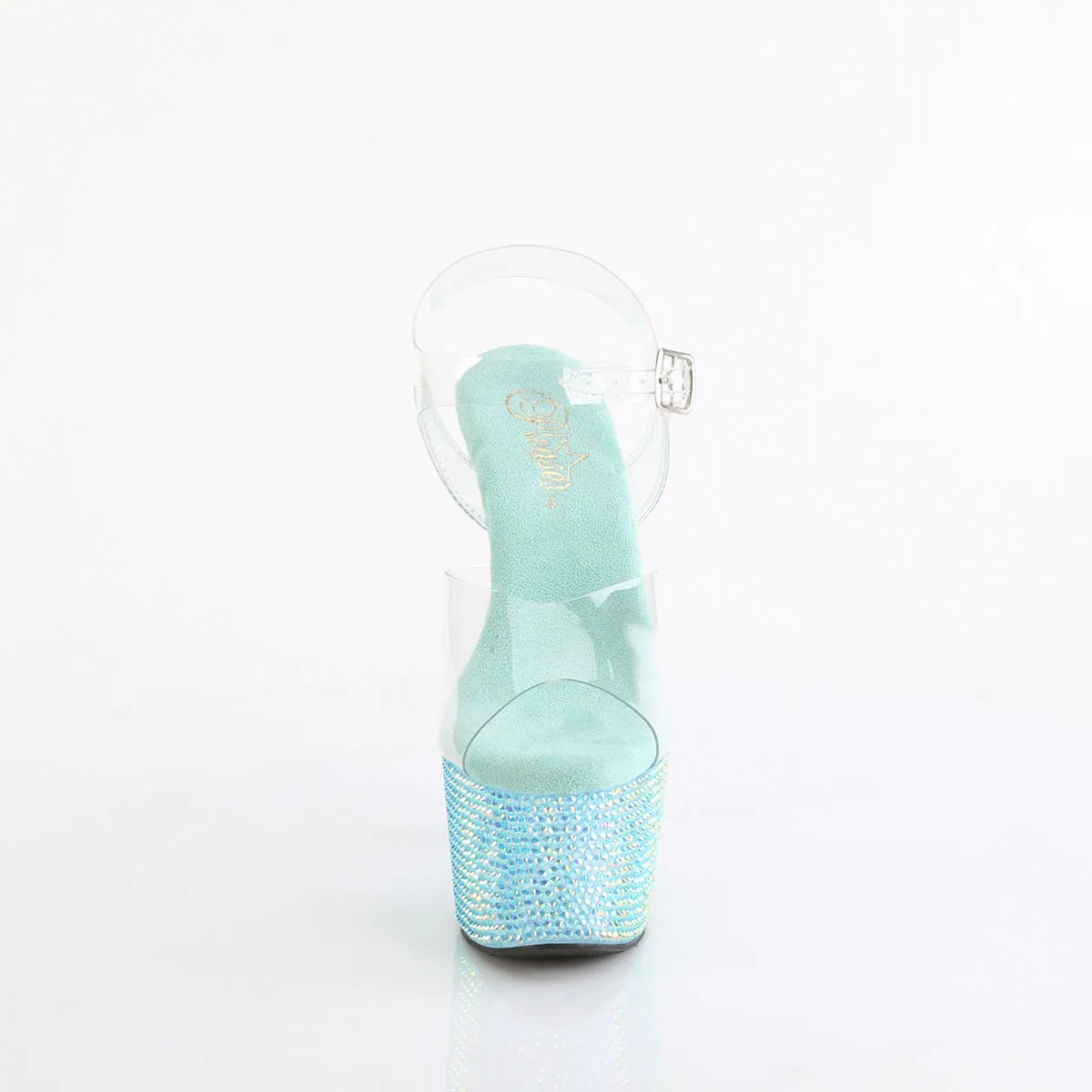 7 Inch Heel BEJEWELED-708RRS Clear Aqua Rhinestone