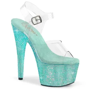 7 Inch Heel BEJEWELED-708RRS Clear Aqua Rhinestone