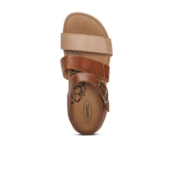 Aetrex Women's Lilly Adjustable Quarter Strap Sandal Walnut