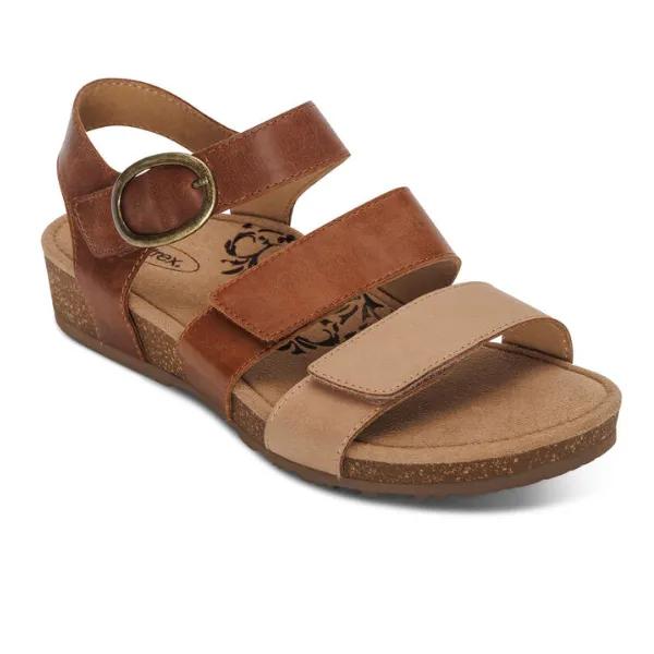 Aetrex Women's Lilly Adjustable Quarter Strap Sandal Walnut