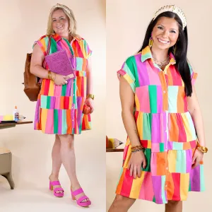 Appreciate You Color Block Corduroy Button Up Dress in Multi