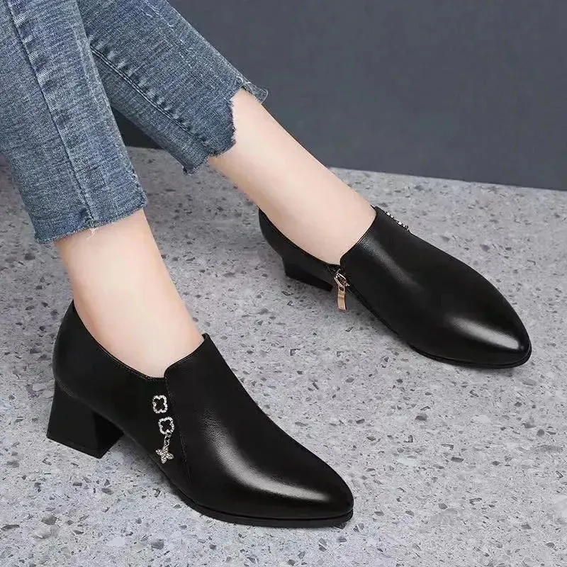 Ashore Shop  Women Cute Sweet High Quality Square Heel Short Ankle Boots   Winter Heel Shoes