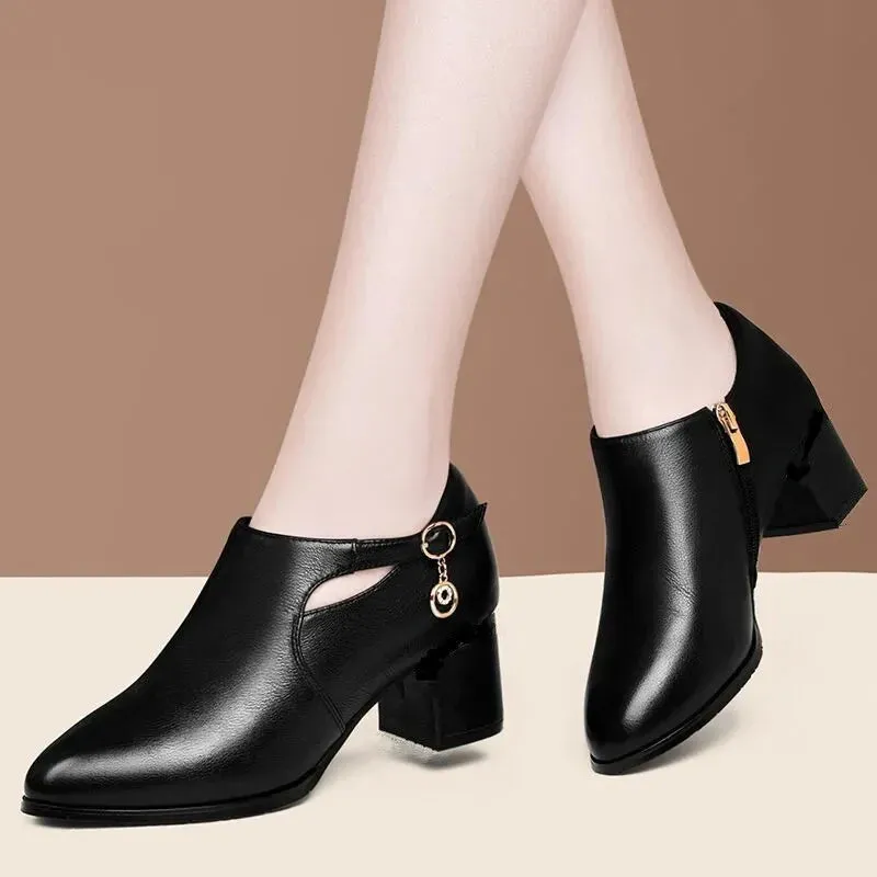 Ashore Shop  Women Cute Sweet High Quality Square Heel Short Ankle Boots   Winter Heel Shoes