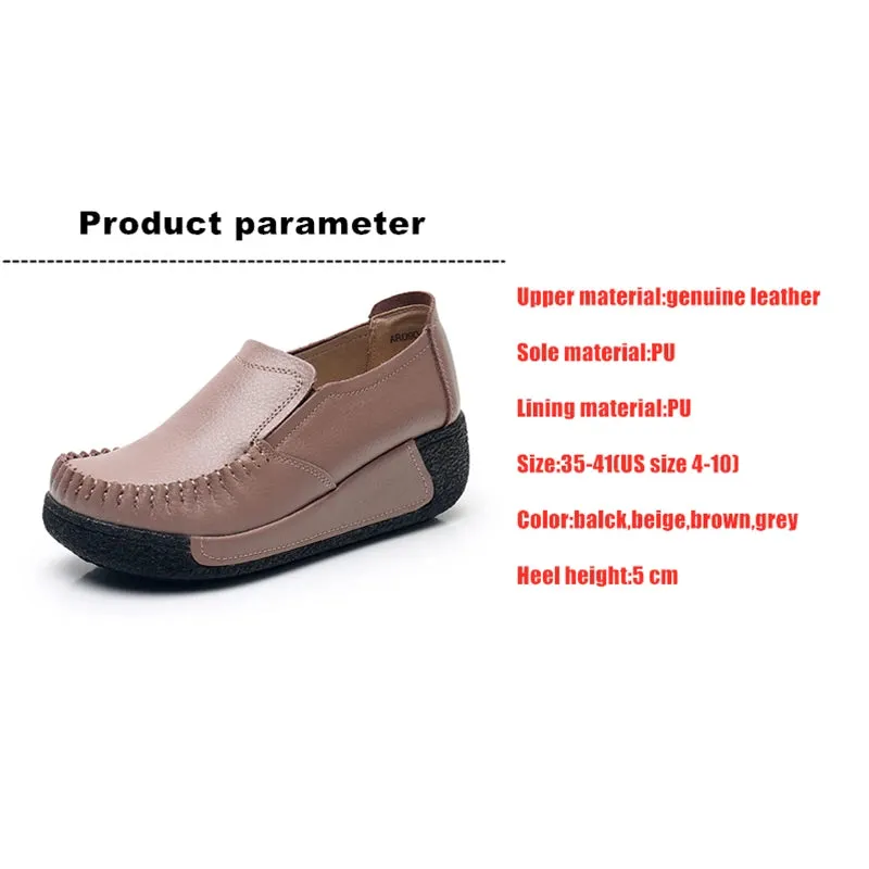 Ashore Shop Women Flats Female Mother Genuin Leather Shoes Platform Slip On Moccasins Loafers