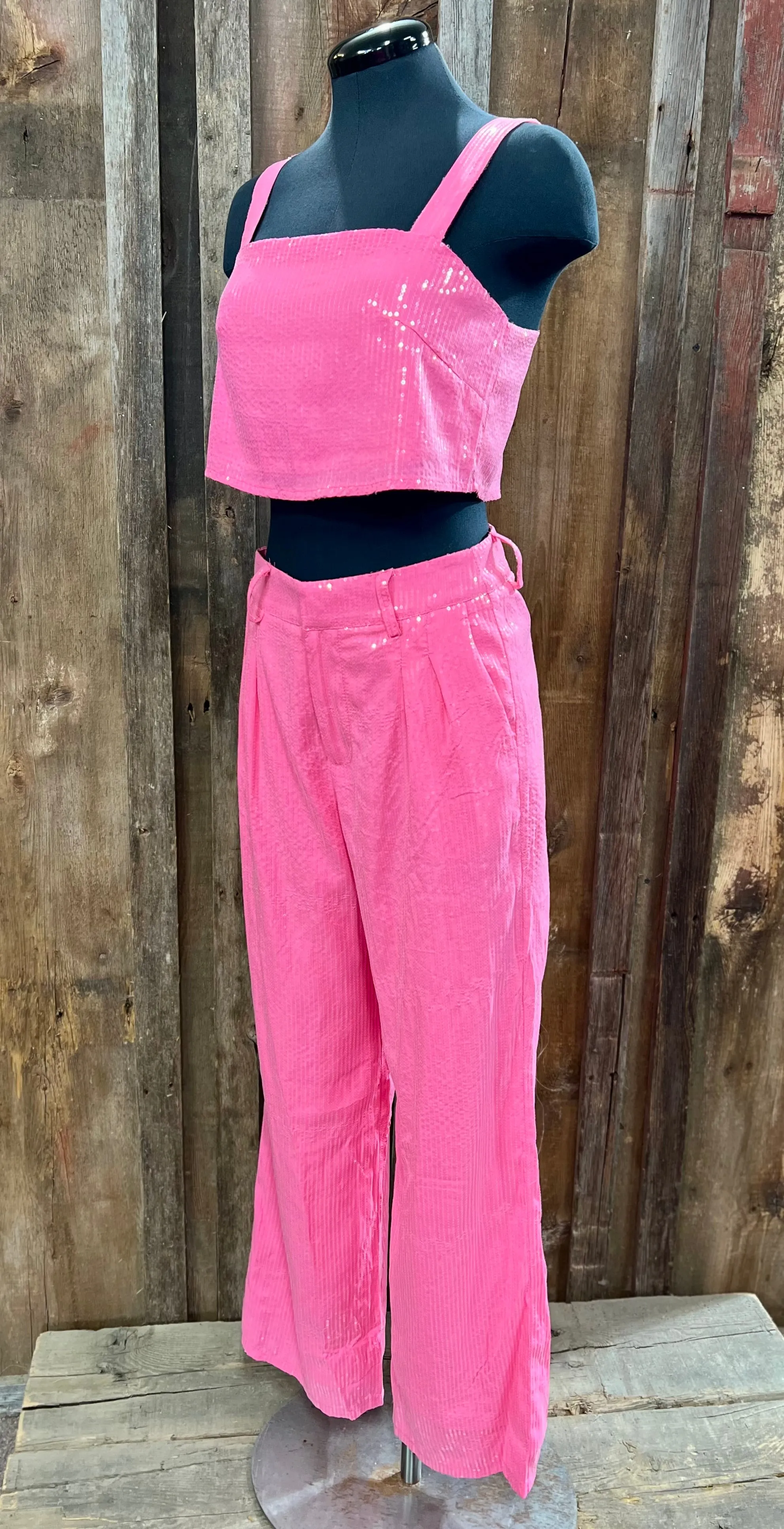 Barbie Pink Sequin Top Pant Set