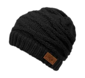 Beanie - Knit Cross Pattern - Black