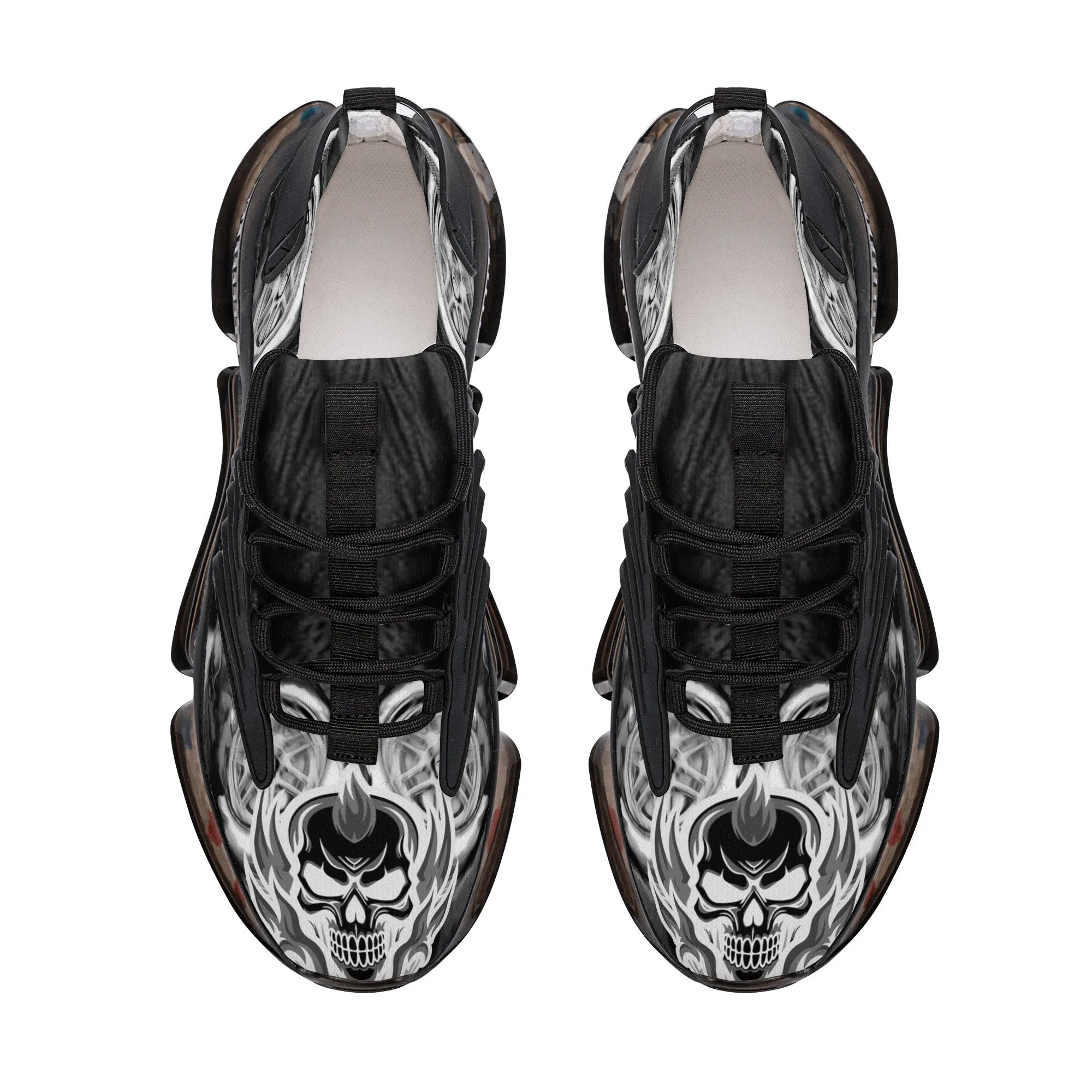 Best Womens Max Air Heel React Sneakers - Black Flaming Skull & Wheels HeroicU