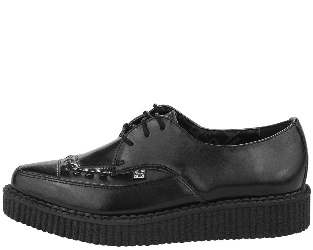 Black Leather Lace Up Pointed Creeper