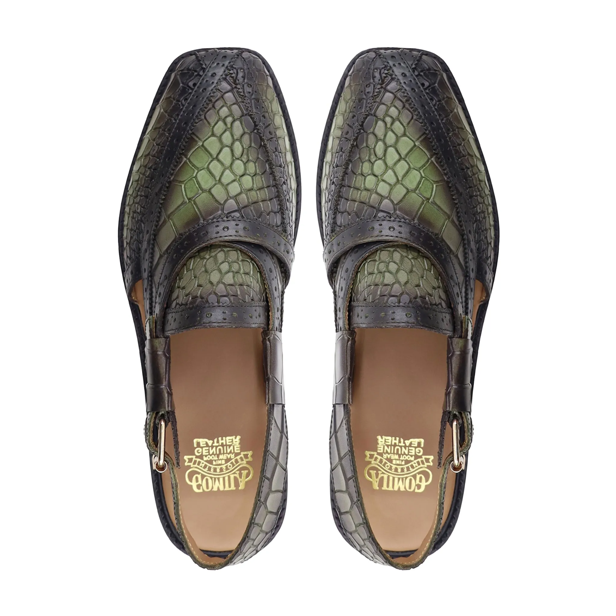 Charleroi - Men's Burnish Green Printed Crocodile Leather Sandal