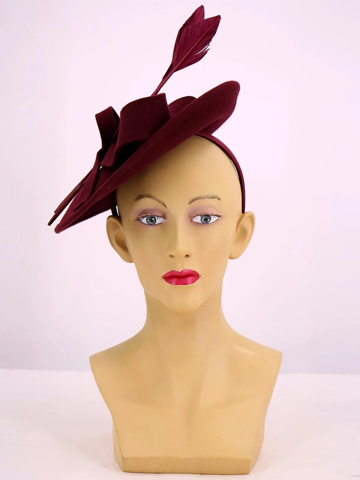 Claret Red Vintage Style Felt Feather Hat