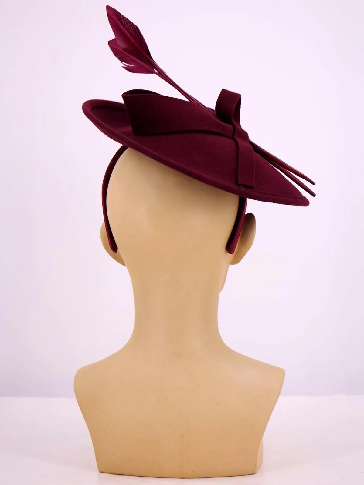 Claret Red Vintage Style Felt Feather Hat