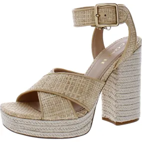 Coach Womens Nelly Raffia Criss-Cross Platform Sandals