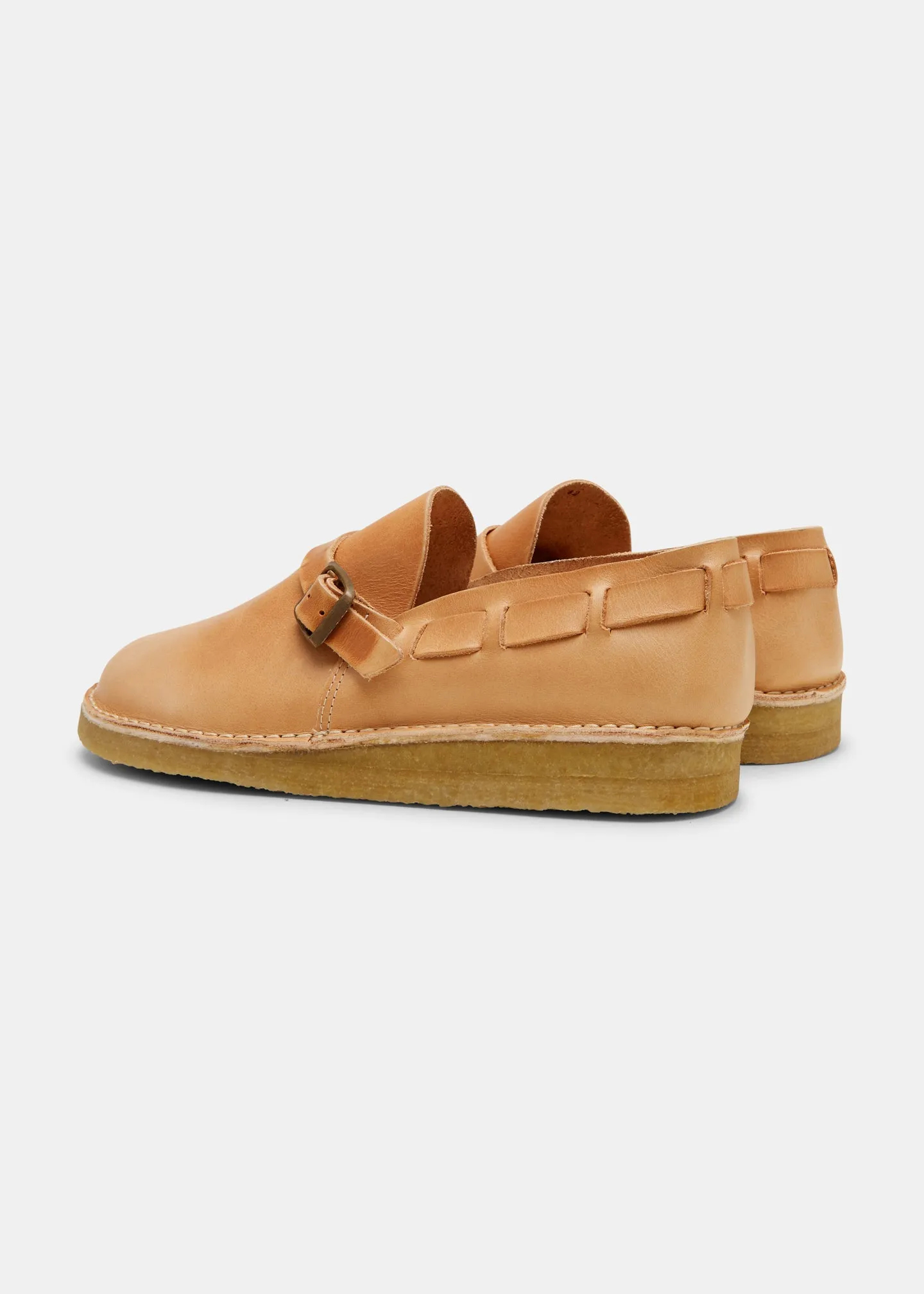 Corso Vegetable Tan Leather Buckle Monk Shoe On Crepe - Natural