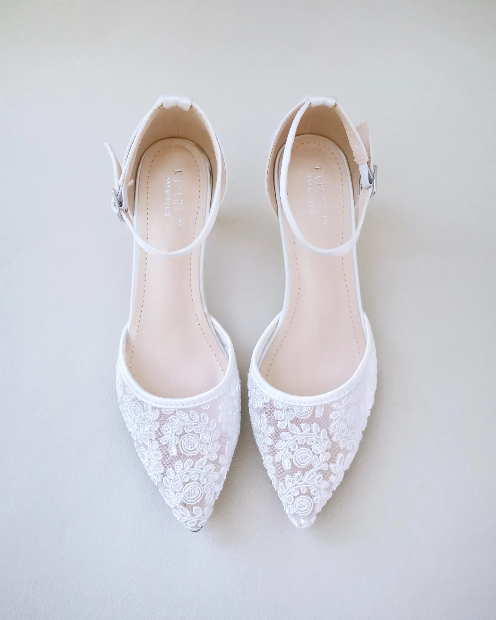 Crochet Lace Pointy Toe Wedding Low Heels