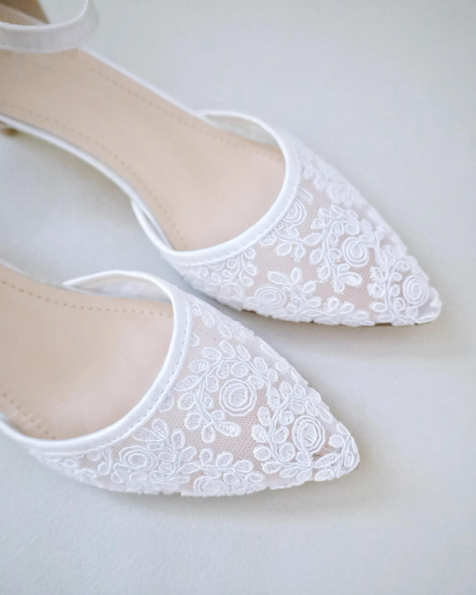 Crochet Lace Pointy Toe Wedding Low Heels