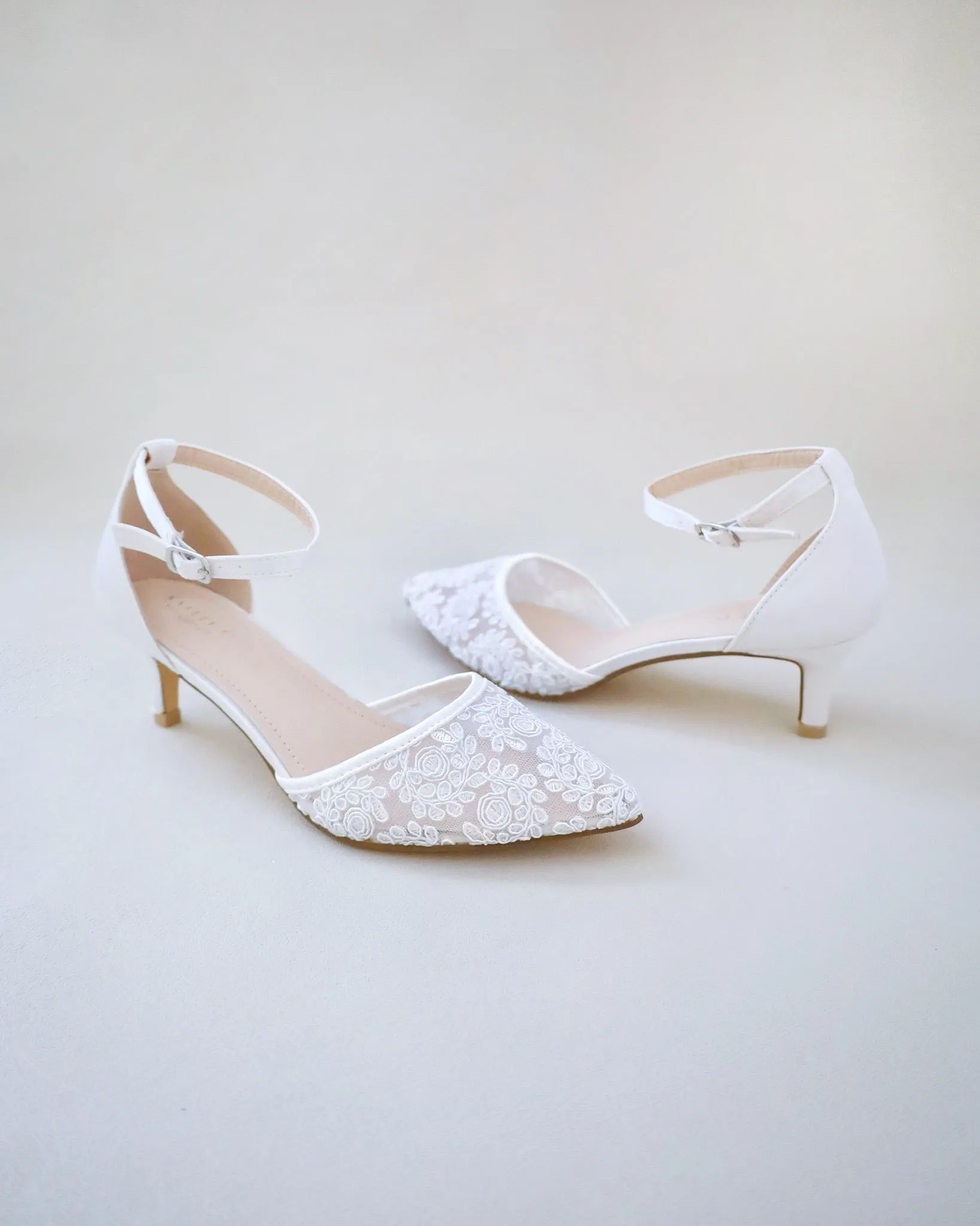 Crochet Lace Pointy Toe Wedding Low Heels