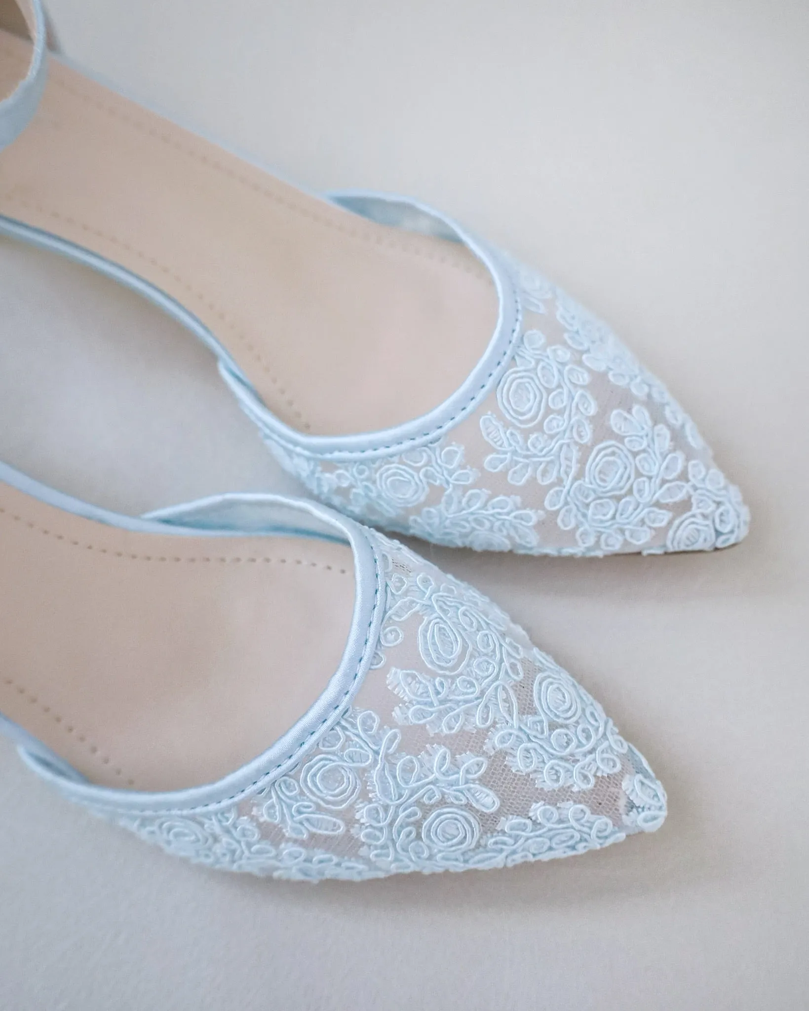 Crochet Lace Pointy Toe Wedding Low Heels