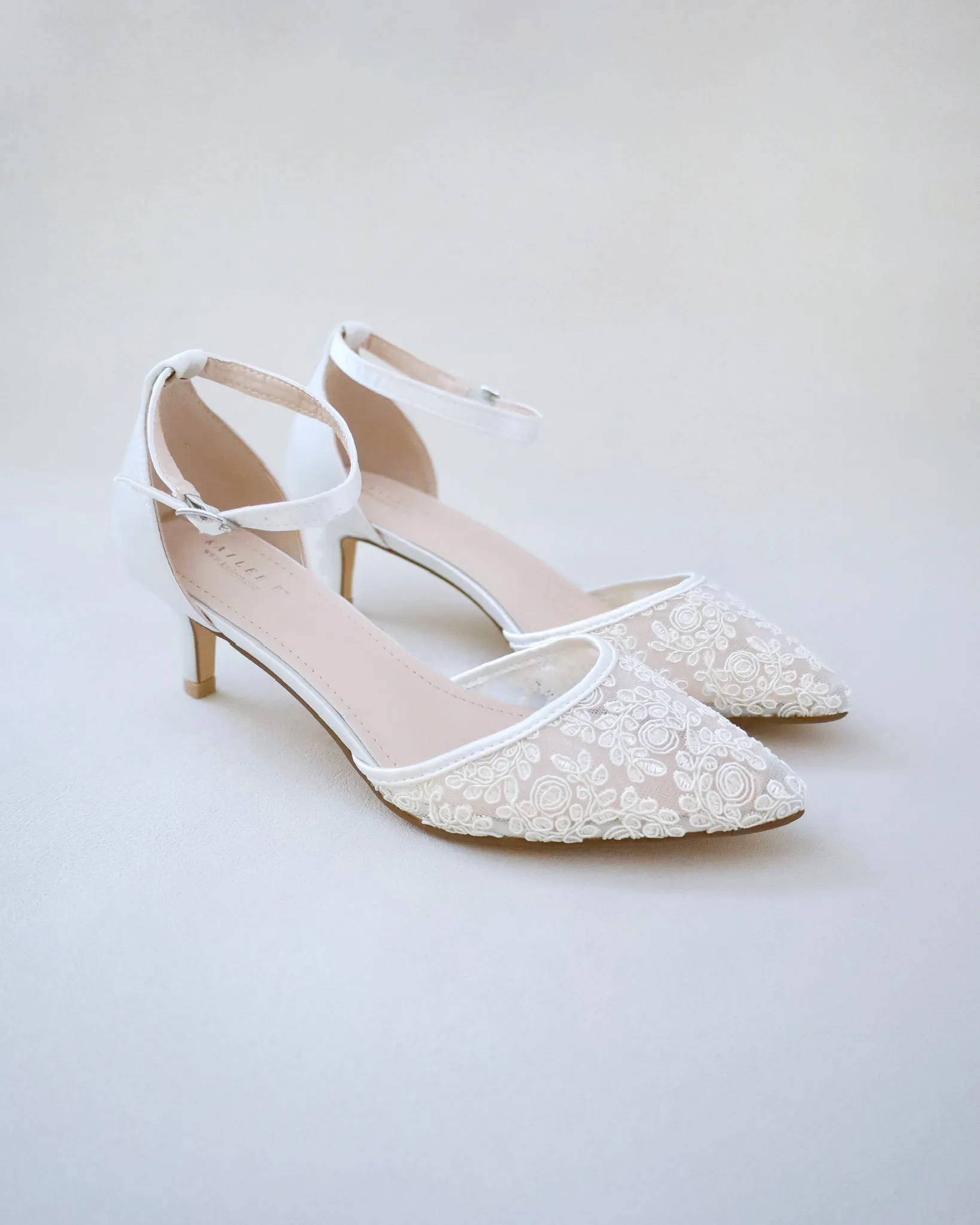 Crochet Lace Pointy Toe Wedding Low Heels