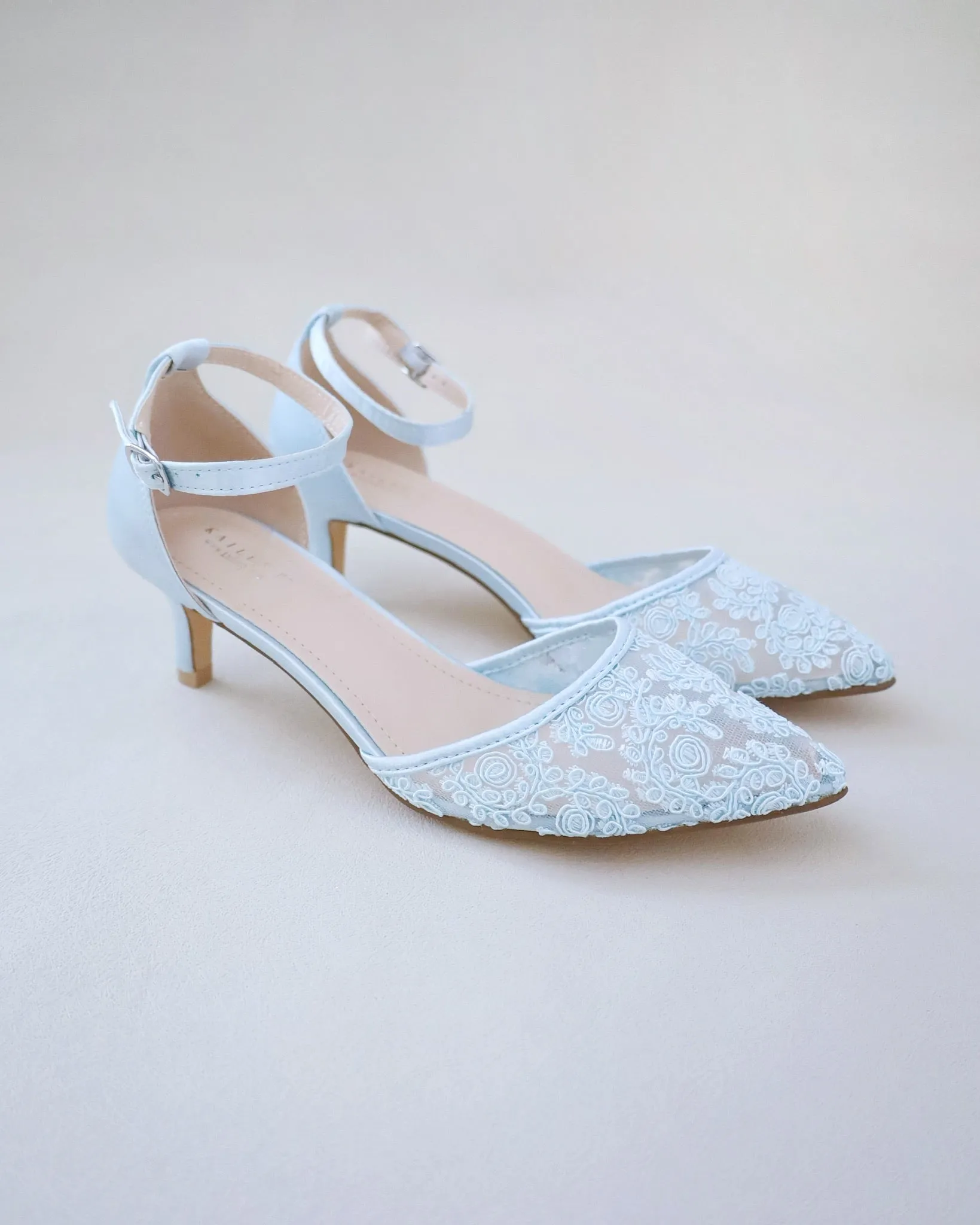 Crochet Lace Pointy Toe Wedding Low Heels