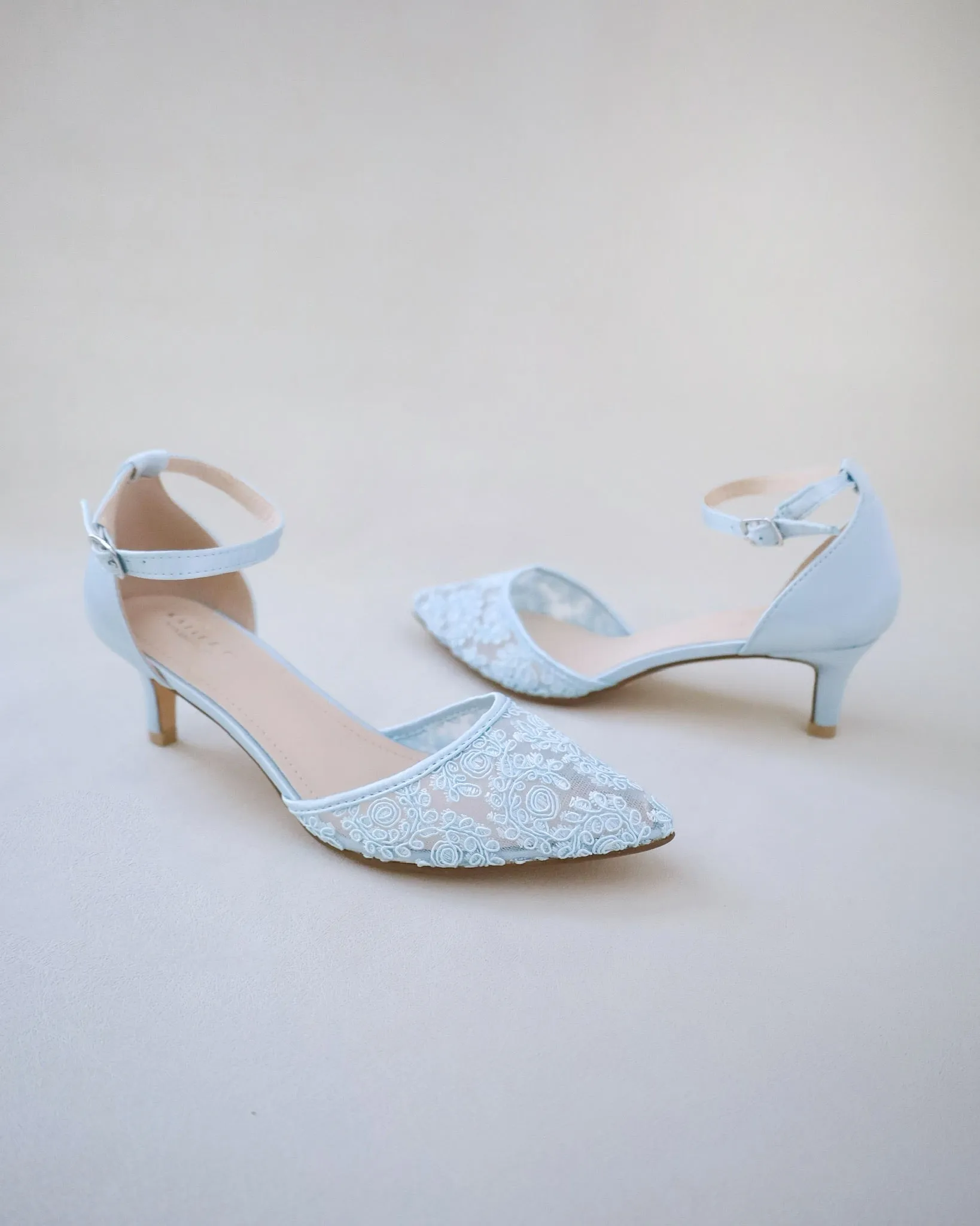 Crochet Lace Pointy Toe Wedding Low Heels