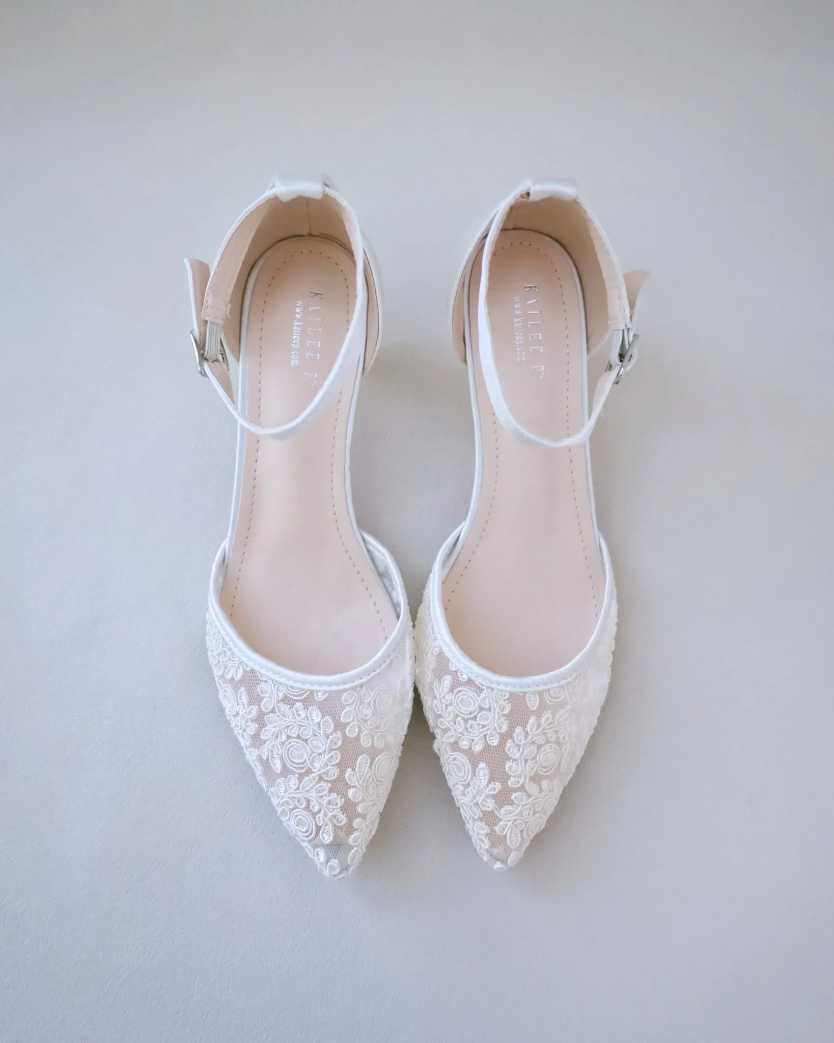 Crochet Lace Pointy Toe Wedding Low Heels