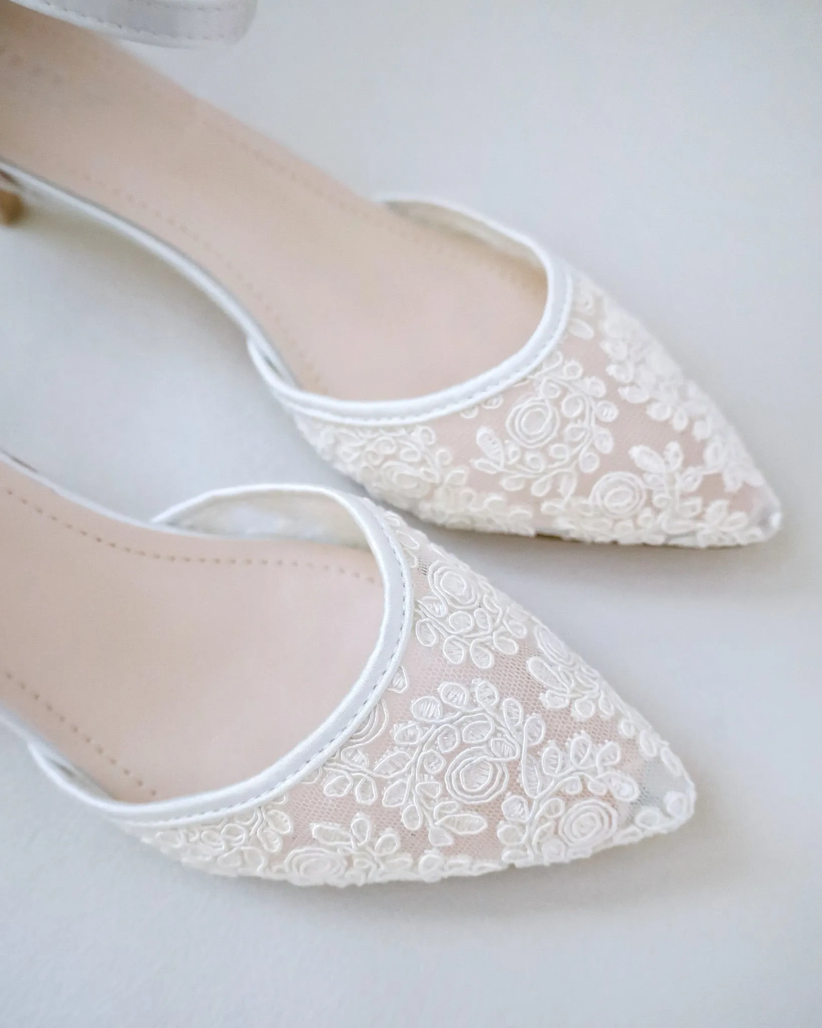 Crochet Lace Pointy Toe Wedding Low Heels