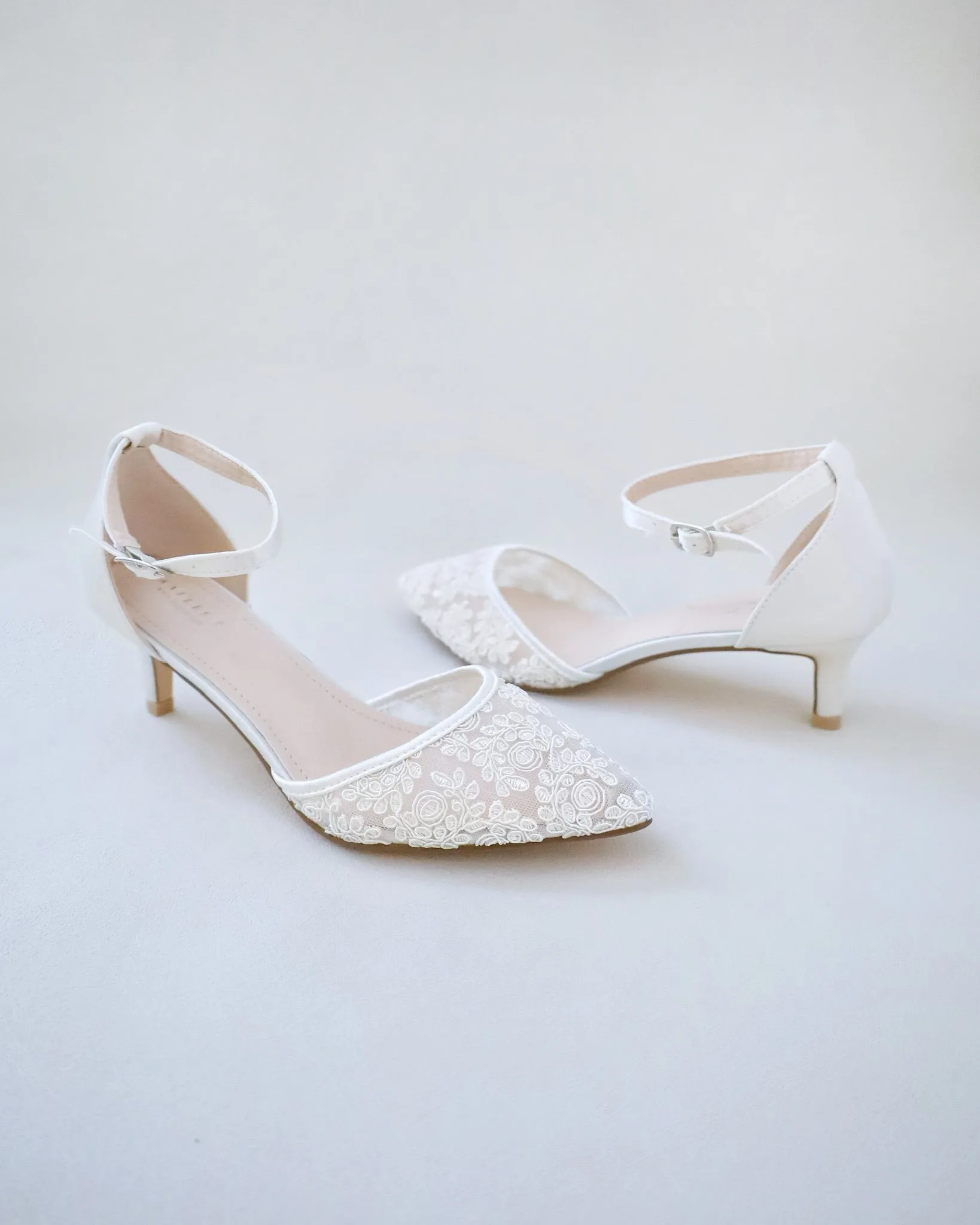 Crochet Lace Pointy Toe Wedding Low Heels