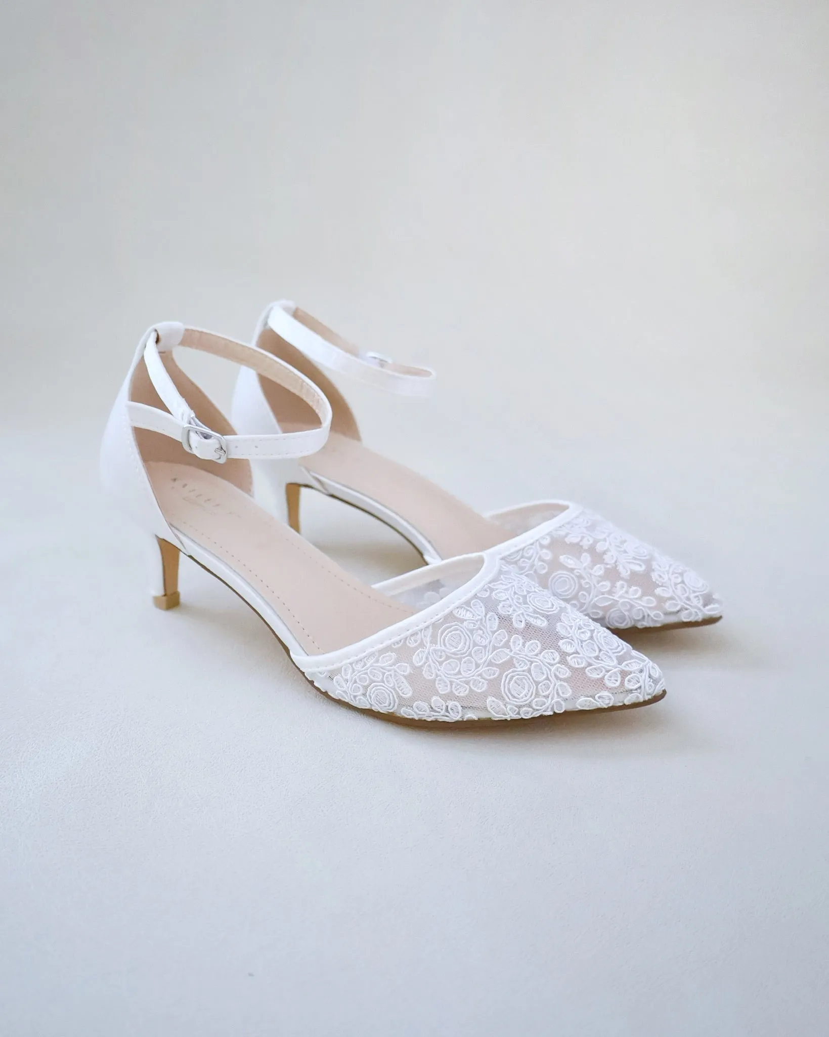 Crochet Lace Pointy Toe Wedding Low Heels