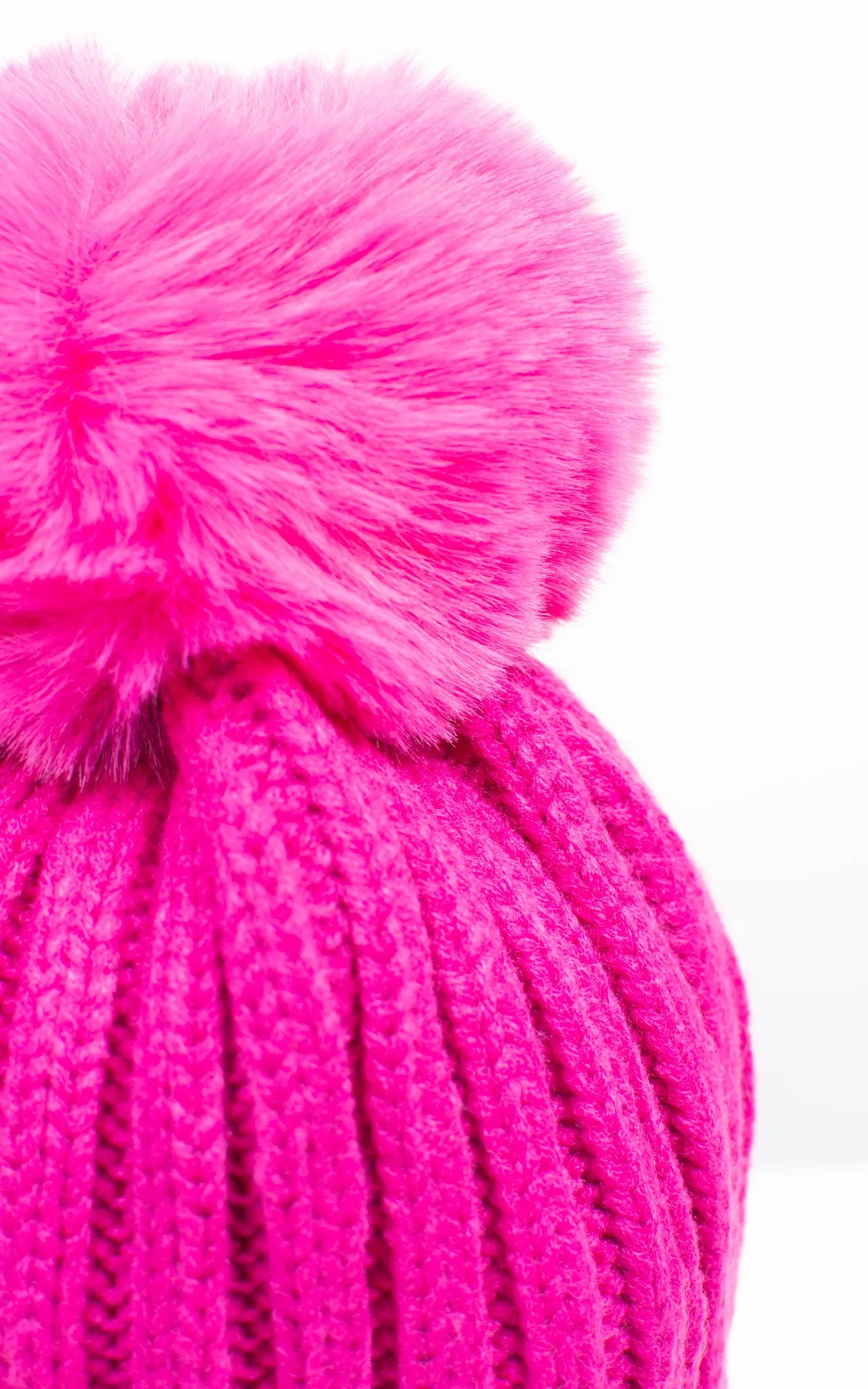 Faux Fur Pom Pom Rib Hat | Plum