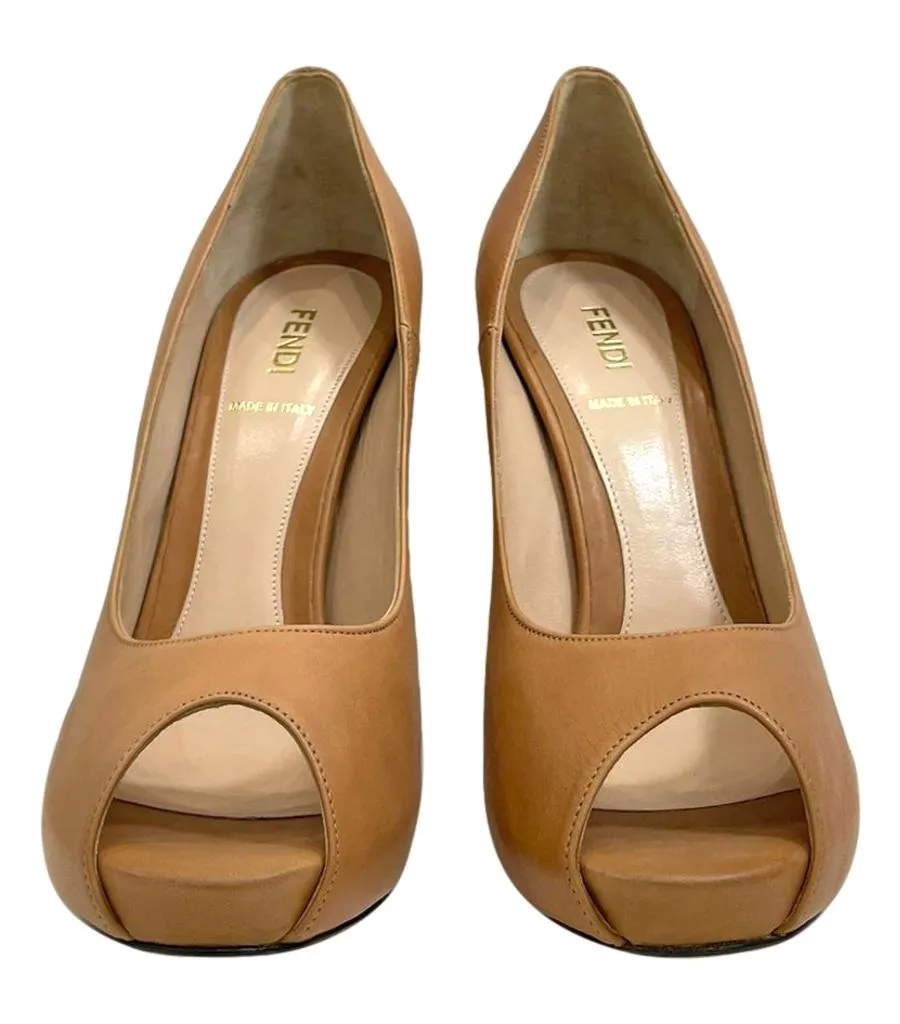 Fendi All Over Logo Leather Heels, Size 39