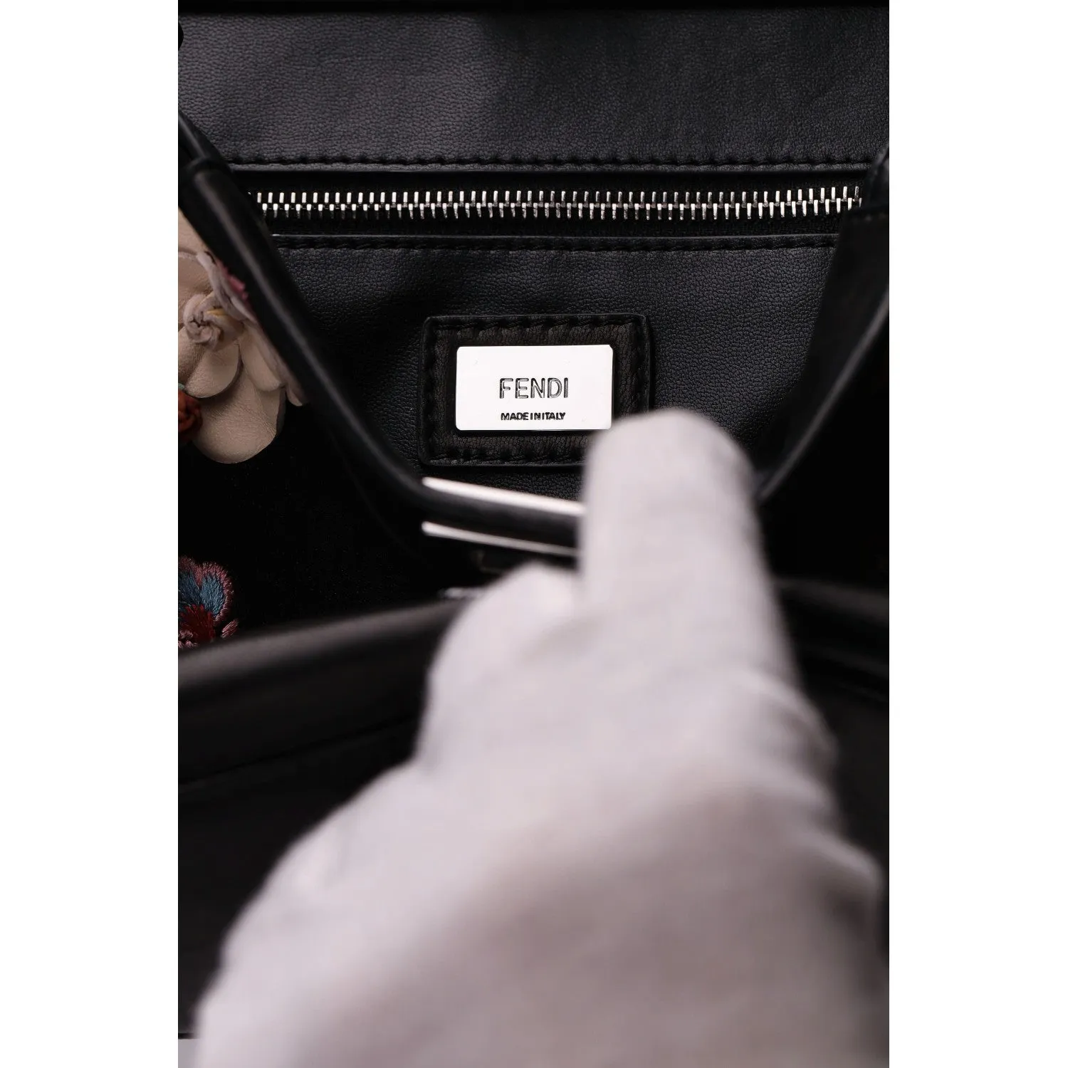 Fendi Floral Embellished Peekaboo Leather Crossbosy Bag