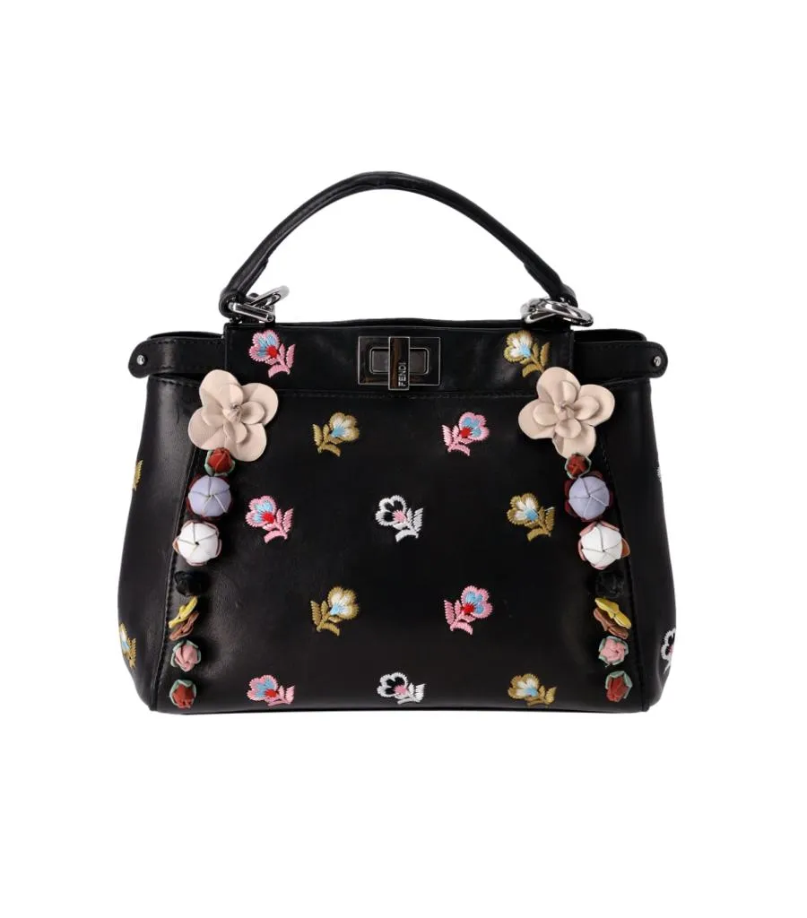 Fendi Floral Embellished Peekaboo Leather Crossbosy Bag