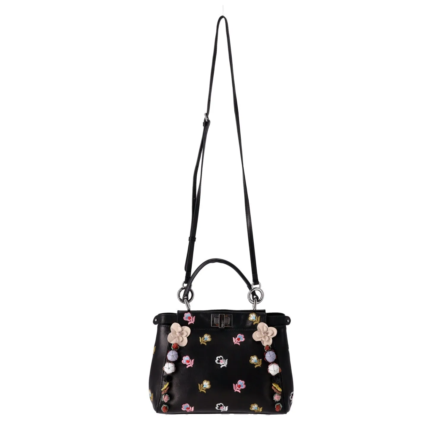 Fendi Floral Embellished Peekaboo Leather Crossbosy Bag