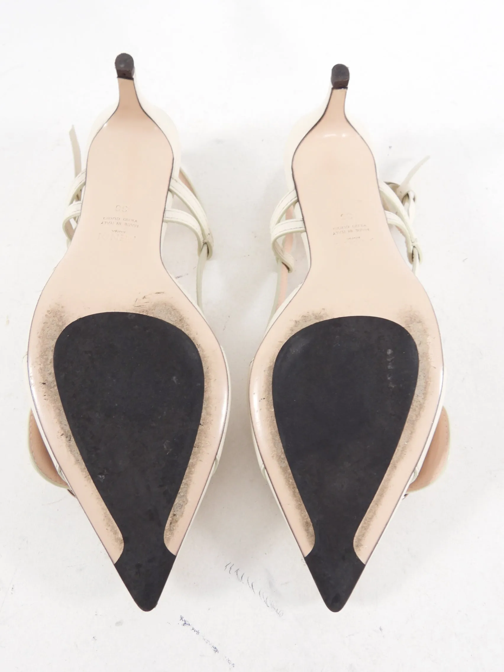 Fendi Ivory Leather Embellished Slingback - IT38 / USA 7.5