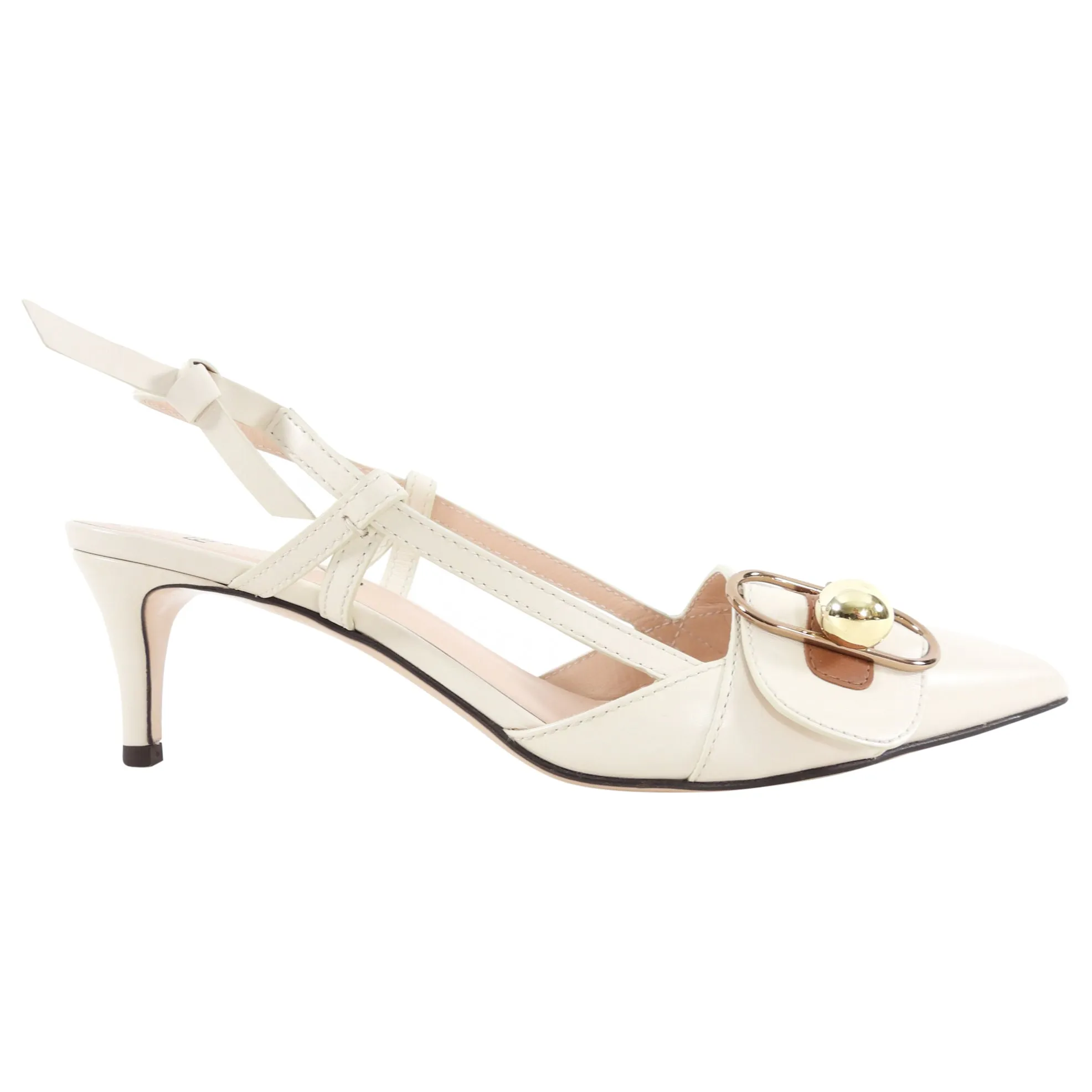 Fendi Ivory Leather Embellished Slingback - IT38 / USA 7.5