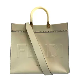 FENDI - Plexiglass Handle Sunshine Medium Cream Shopper Tote w/ Shoulder Strap