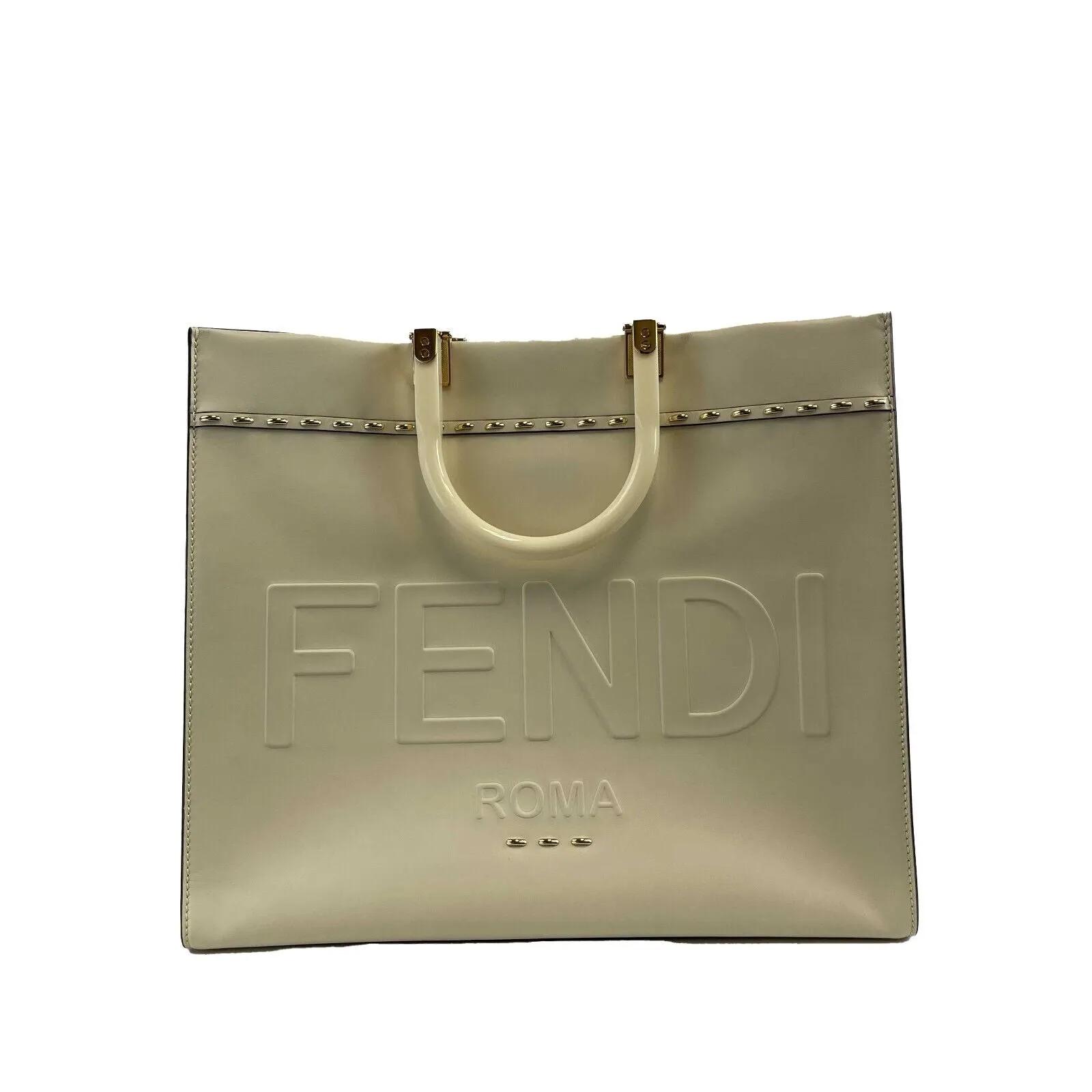 FENDI - Plexiglass Handle Sunshine Medium Cream Shopper Tote w/ Shoulder Strap