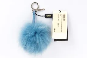 Fendi Pom Pom Light Blue Fur Bag Charm, Silver Hardware, no Dust Cover & Box