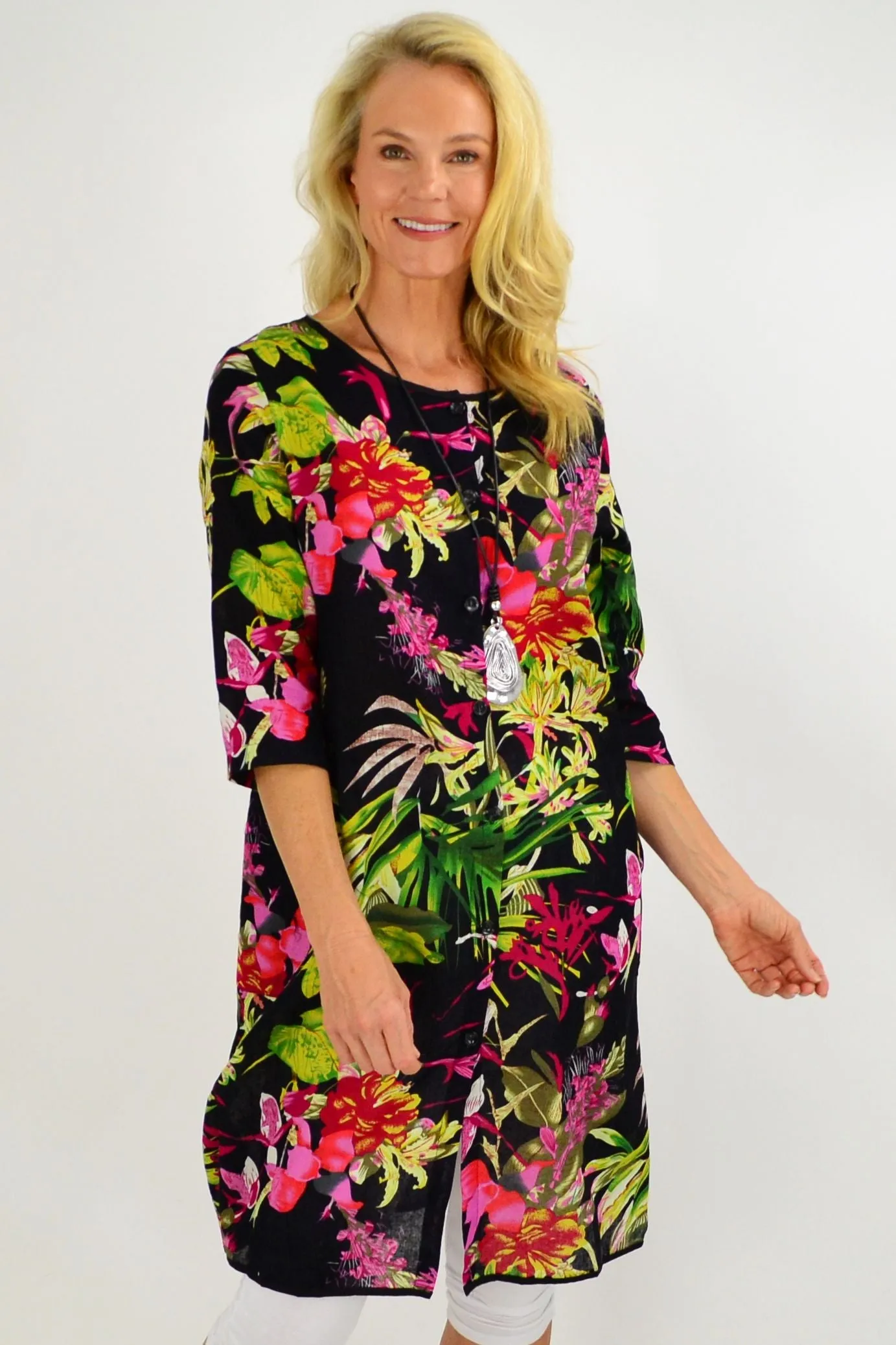 Floral Bouquet Button Up Tunic Dress