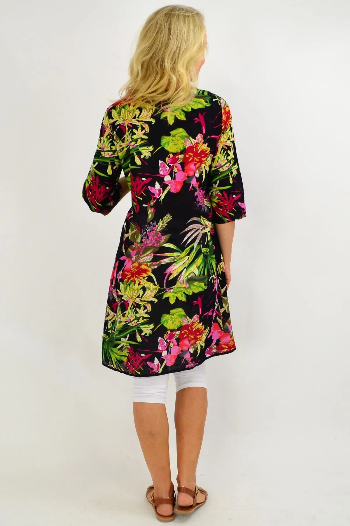 Floral Bouquet Button Up Tunic Dress