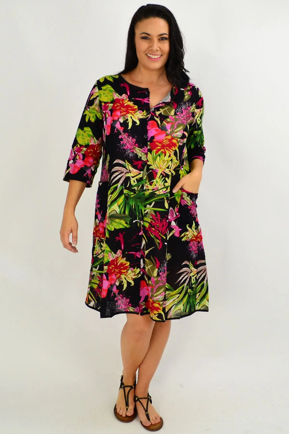 Floral Bouquet Button Up Tunic Dress