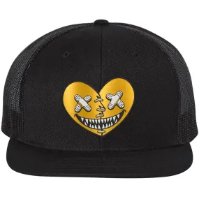 GOLD METALLIC HEART BAWS : Black Trucker Hat (Flat Brim)