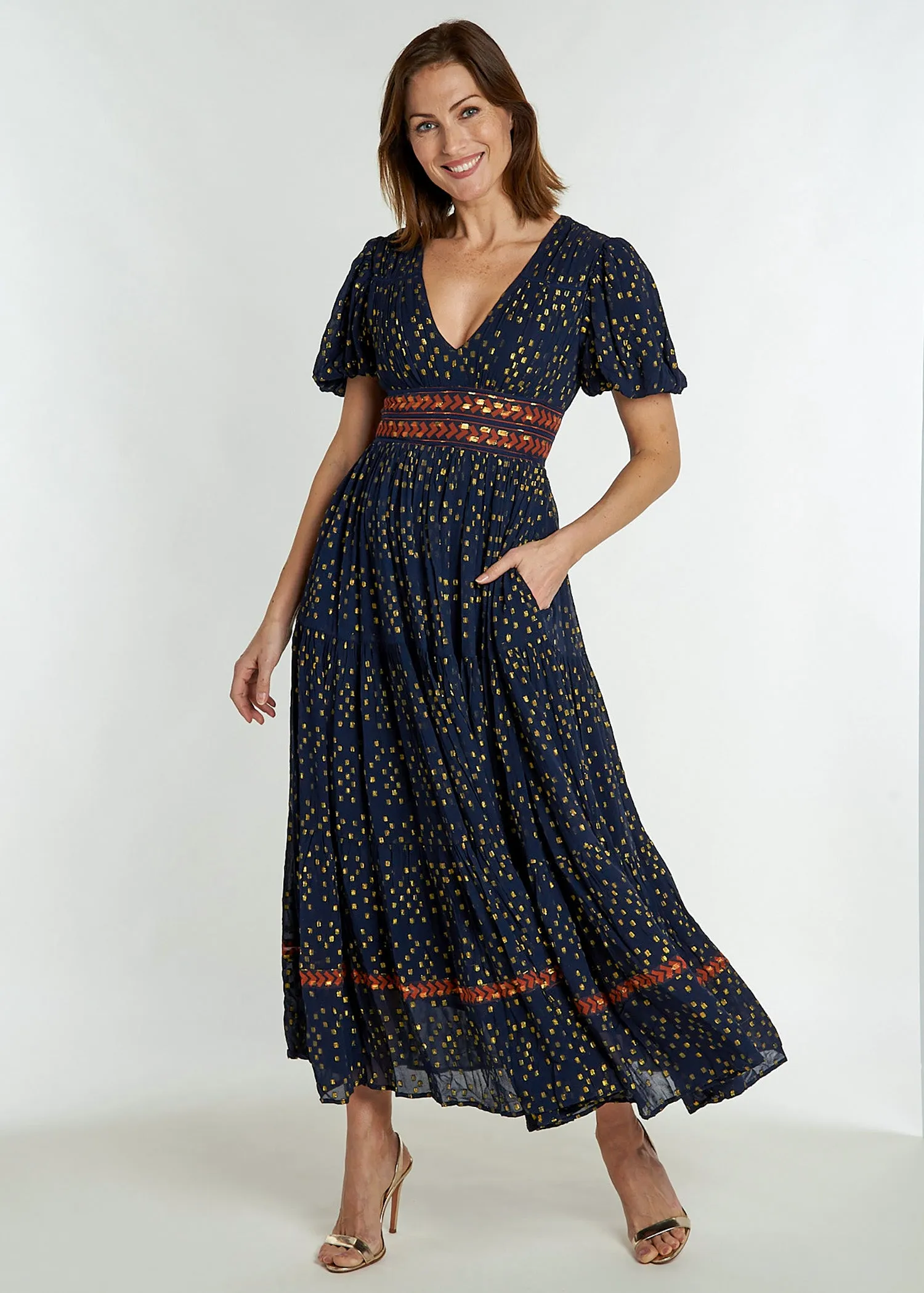 Heather Dress - Navy Blue/Gold