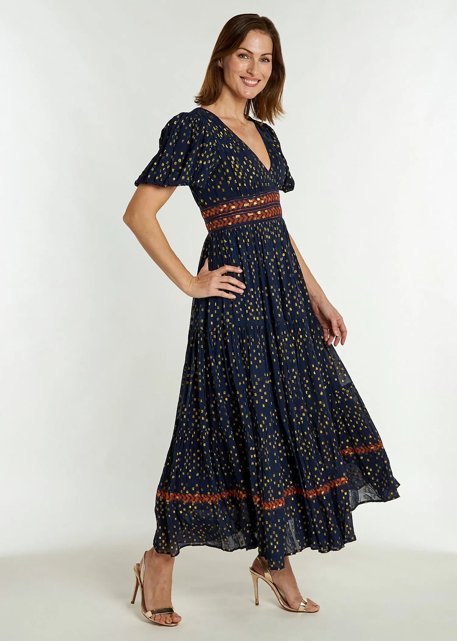 Heather Dress - Navy Blue/Gold