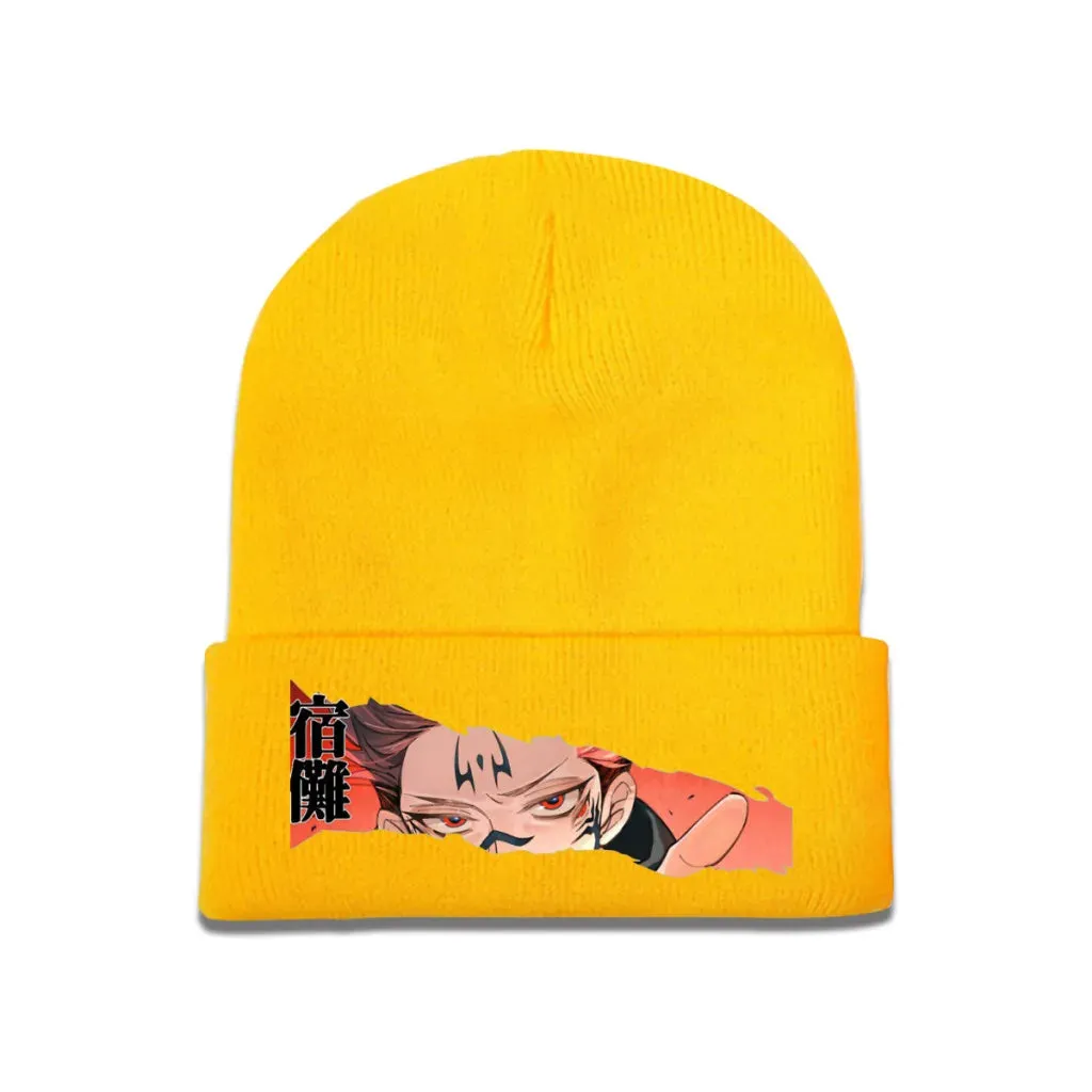 Knit Hat Jujutsu Kaisen Itadori Anime Winter Warm Beanie Caps Ryomen Sukuna Men Women Fashion Casual Bonnet