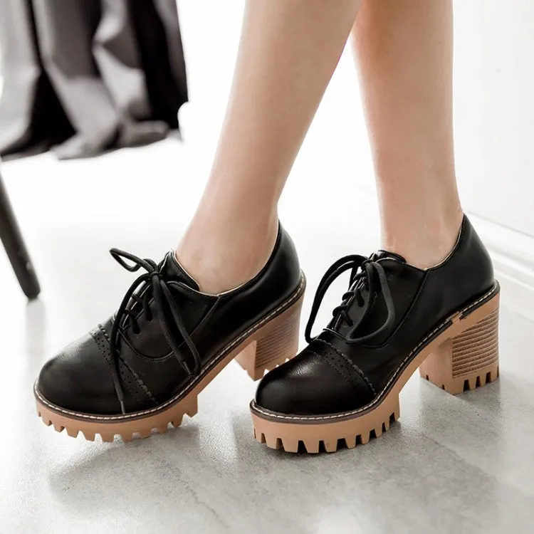 Lace Up Chunky High Heel Oxford Shoes for Women 4594