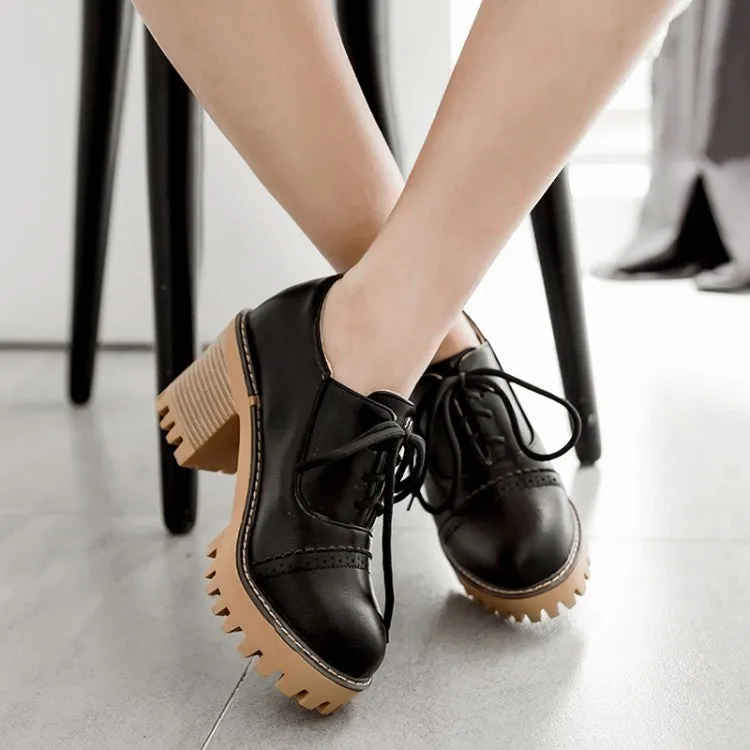 Lace Up Chunky High Heel Oxford Shoes for Women 4594