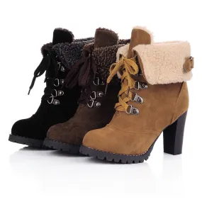 Lace Up Suede Short Boots Plus Size Women Shoes 8703