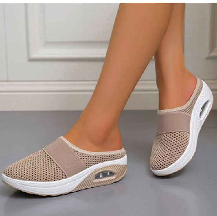 Libiyi Women Daily Fly Knit Fabric Summer Air Cushion Mule Slippers