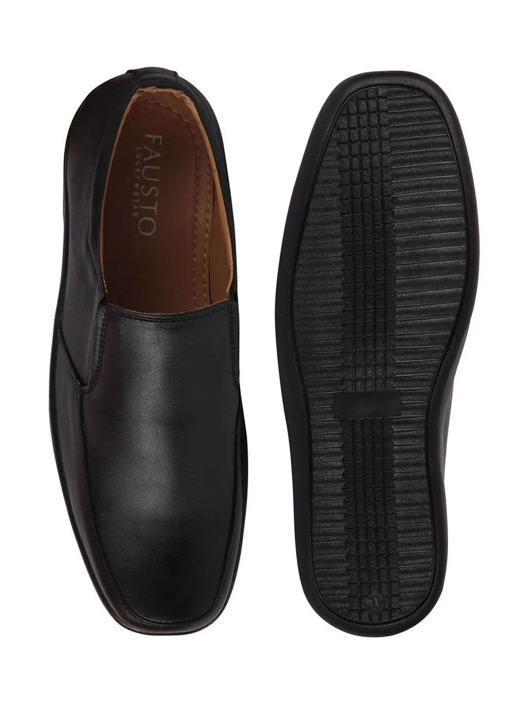 Men Black Formal Leather Slip On Shoes